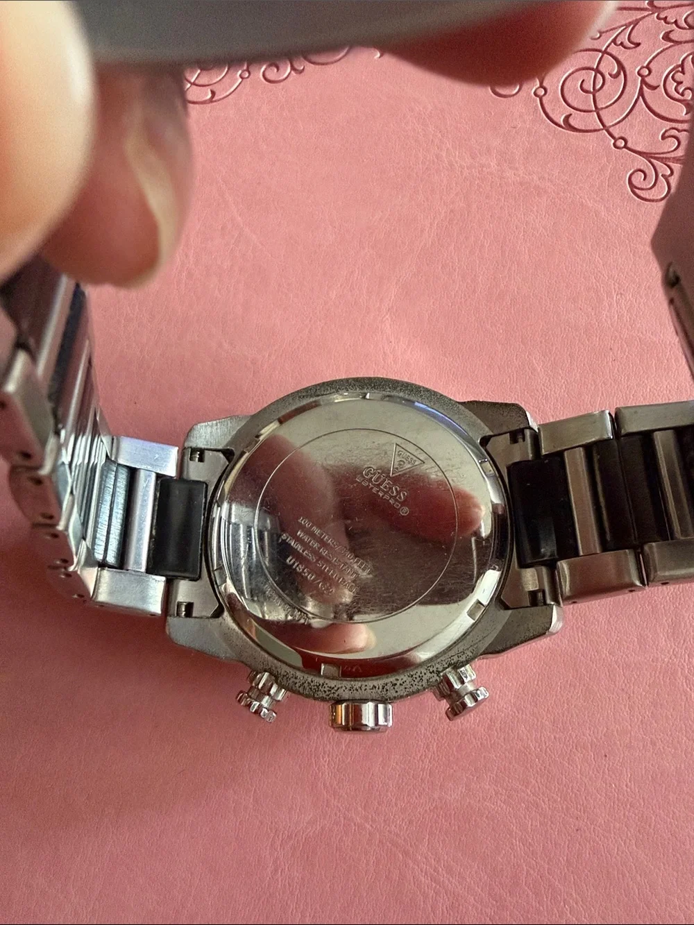 GUESS Silver Stainless Steel Chronograph Watch with Black Dial